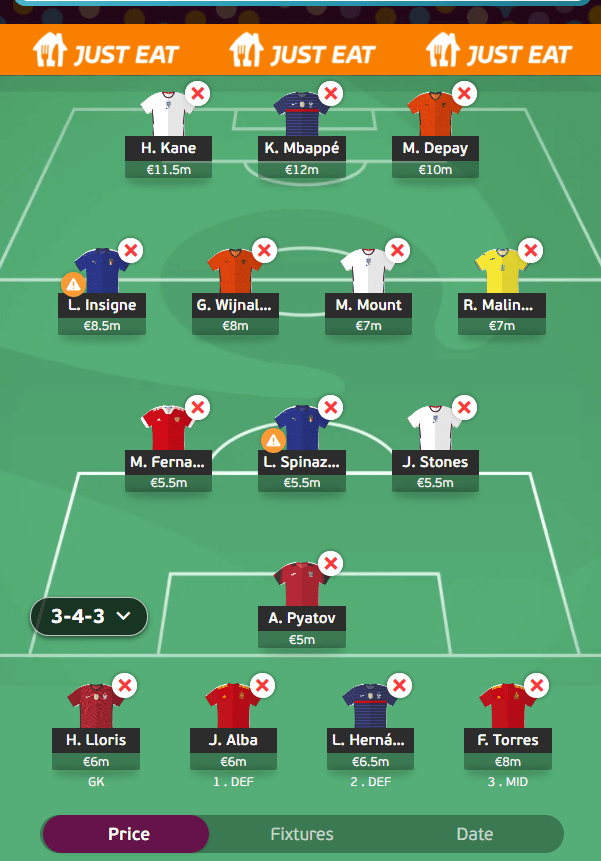 EURO 2020 Fantasy Limitless Wildcard Squad Matchday 2