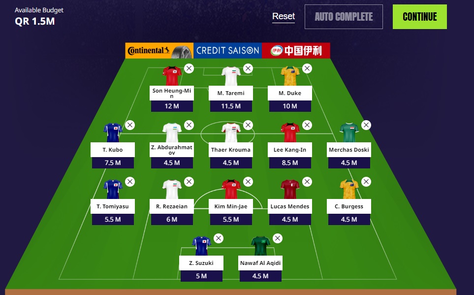 asian cup fantasy team selection