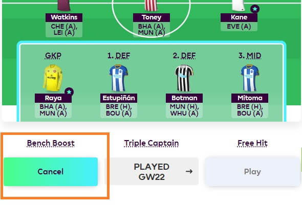 cancel bench boost fpl