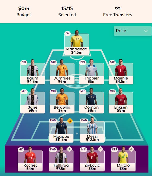 fantasy world cup wildcard team md3 new