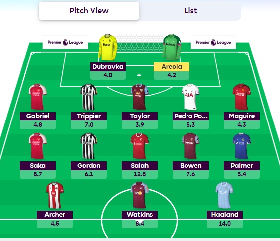 fpl gw16 wildcard team first draft