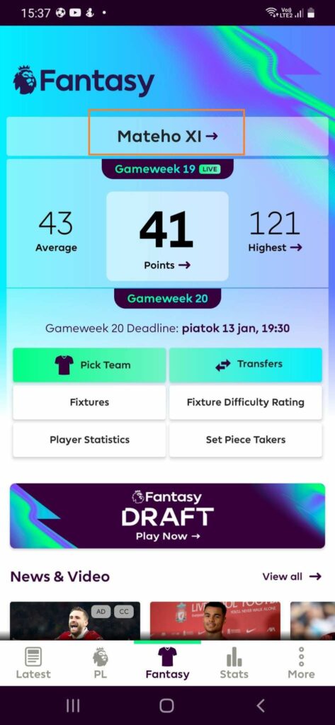 fpl season history via app step 1