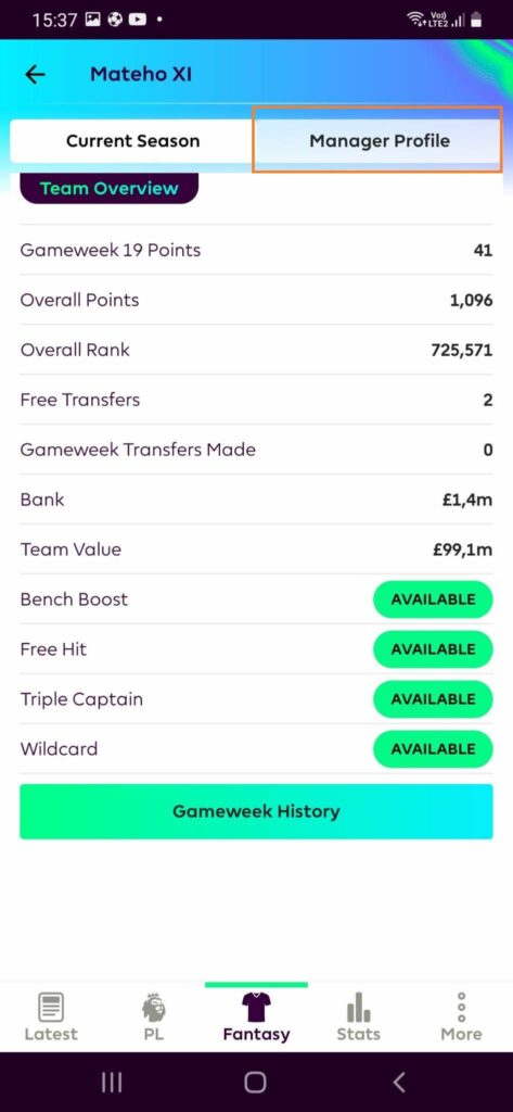 fpl season history via app step 2