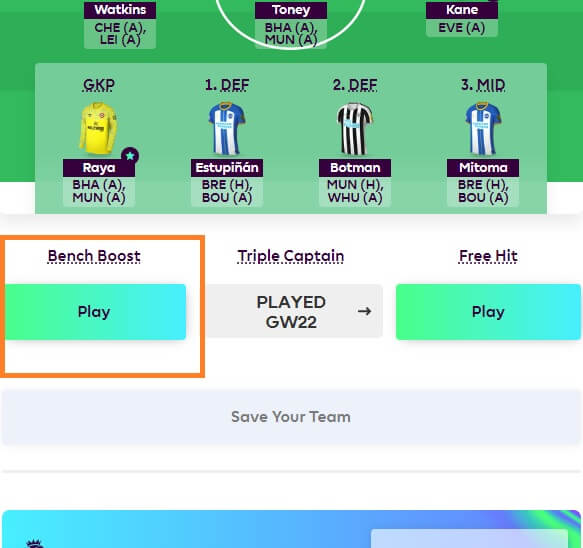 how to activate bench boost fpl step 2